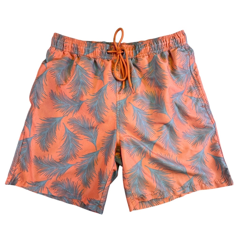 Island Fever Swim Trunks Men's Medium Orange Blue Tropical Mesh Lined Beachwear‎